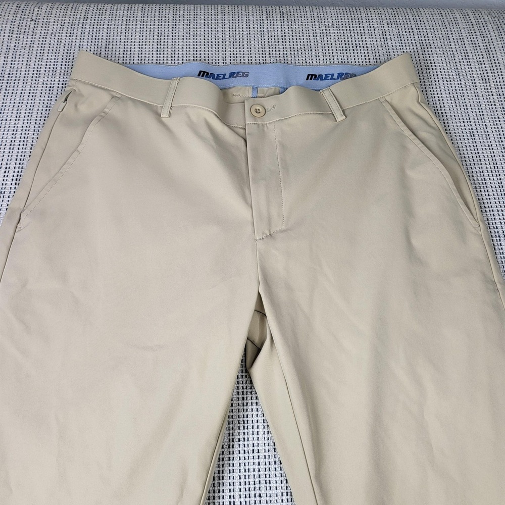 MAELREG Proflex Pants Mens‎ 34x32 Beige Microfiber Straight Leg Stretch Casual